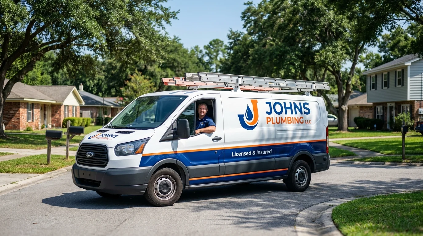 Johns Plumbing LLC service van in Chester, NH