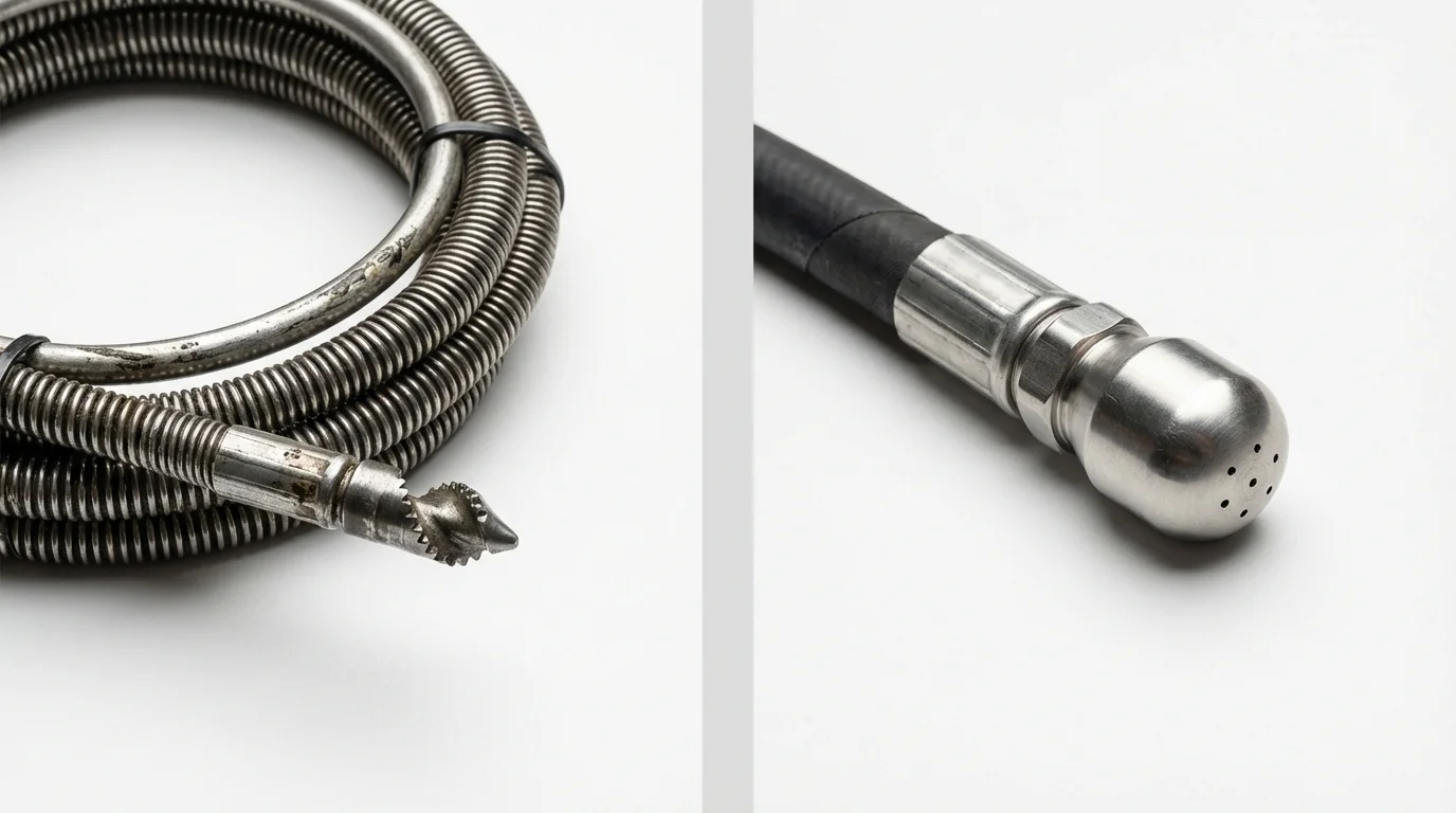 Drain snake cable and hydro jetting nozzle used for drain cleaning in Chester, NH