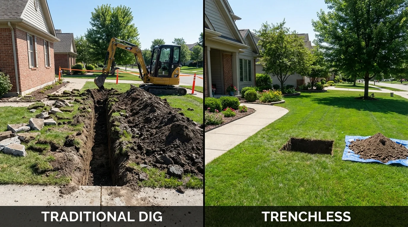 Trenchless sewer repair with minimal yard damage versus traditional excavation in Chester, NH